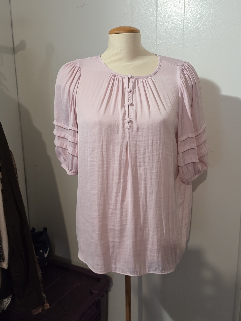 Rachel Zoe Pale Pink Pleated Sleeve Blouse